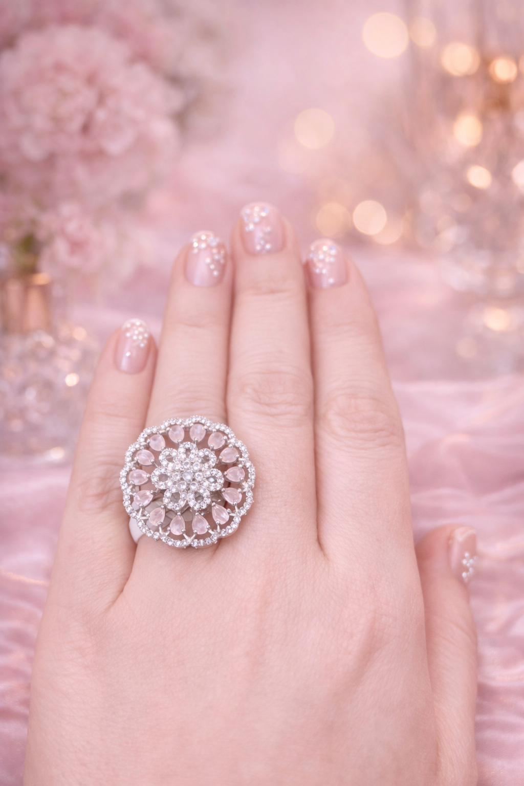Blush Crystal Rosette Ring