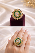 Emerald Halo Polki Statement Ring