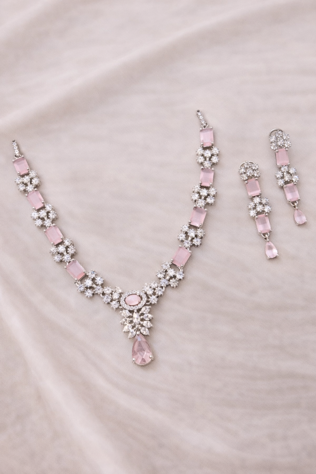 Elegant Crystal Necklace Set with Pink Stone Accents