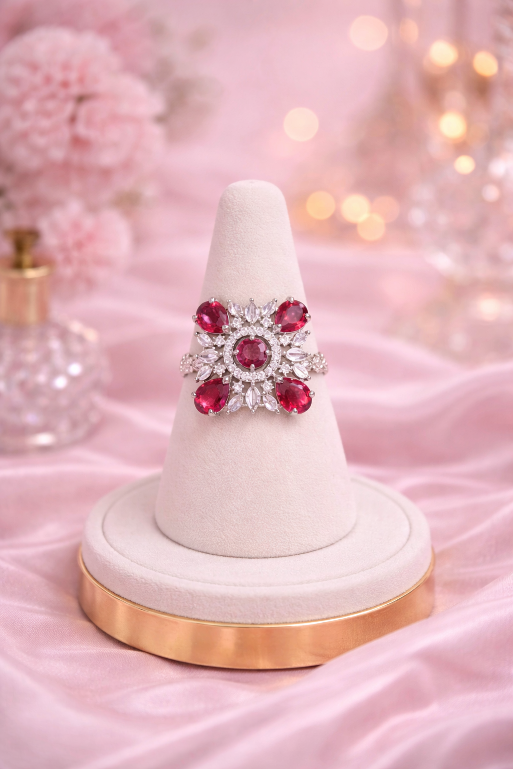 Crimson Radiance Floral Ring