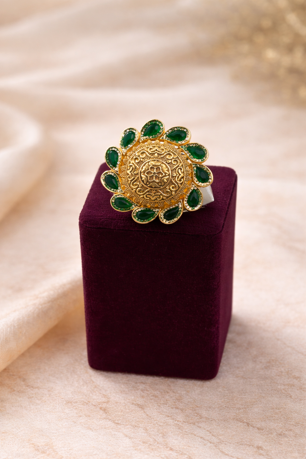 Emerald Petal Heritage Statement Ring