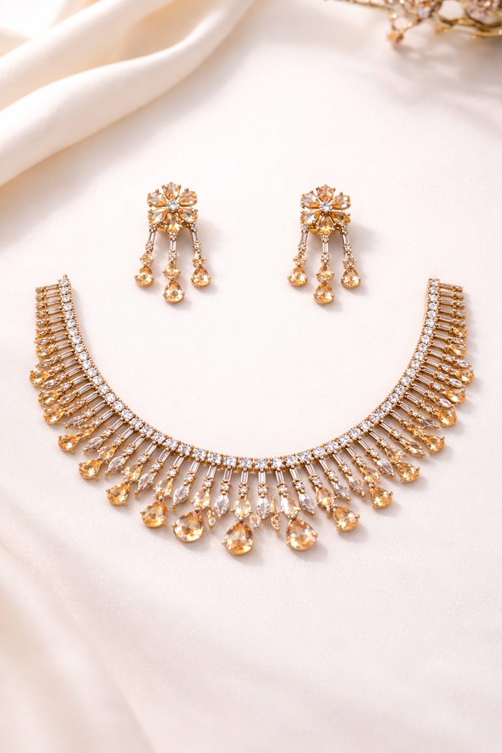 Golden Champagne Fringe Necklace Set