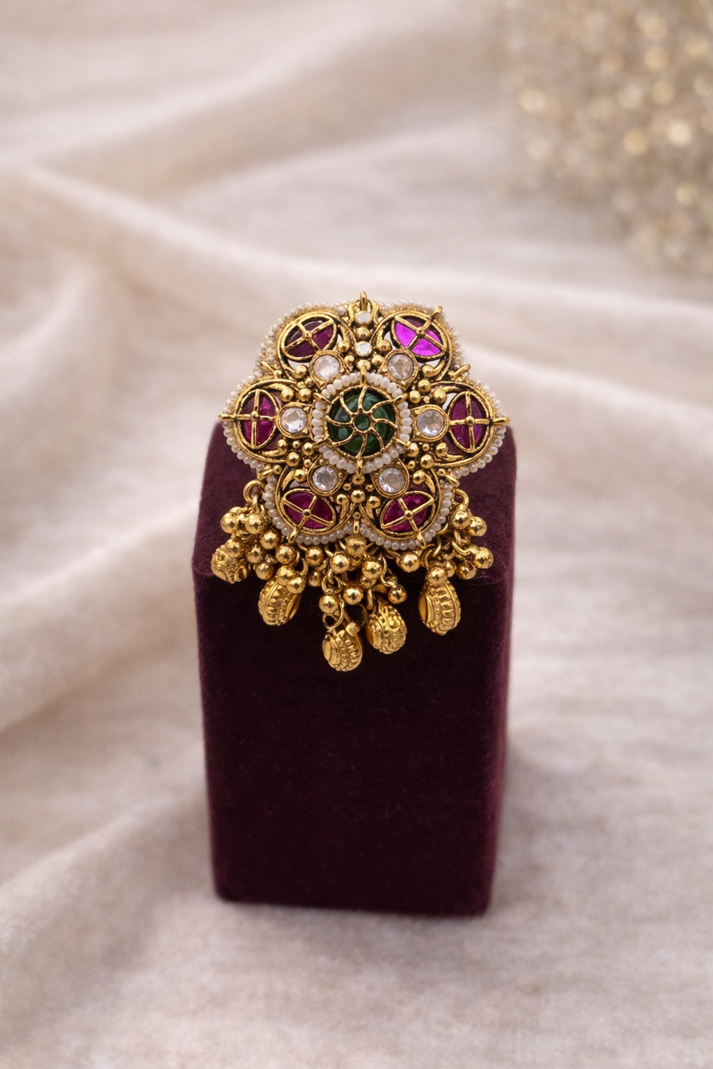 Royal Kundan Floral Jhumki Ring