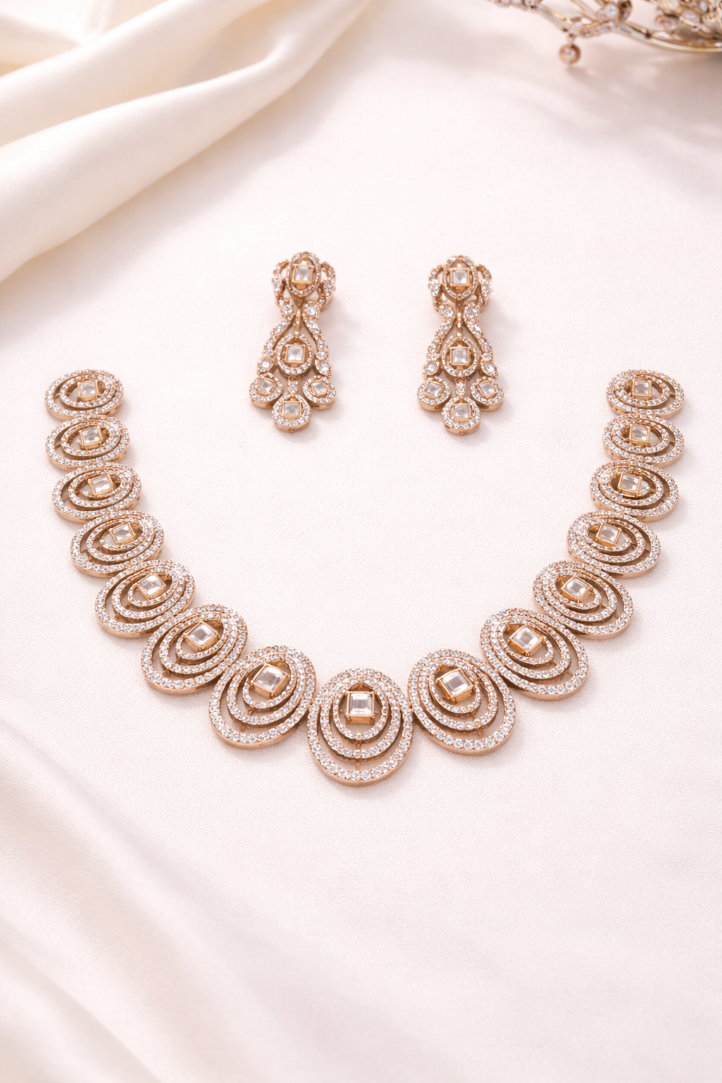 Rose Gold Regal Halo Necklace Set