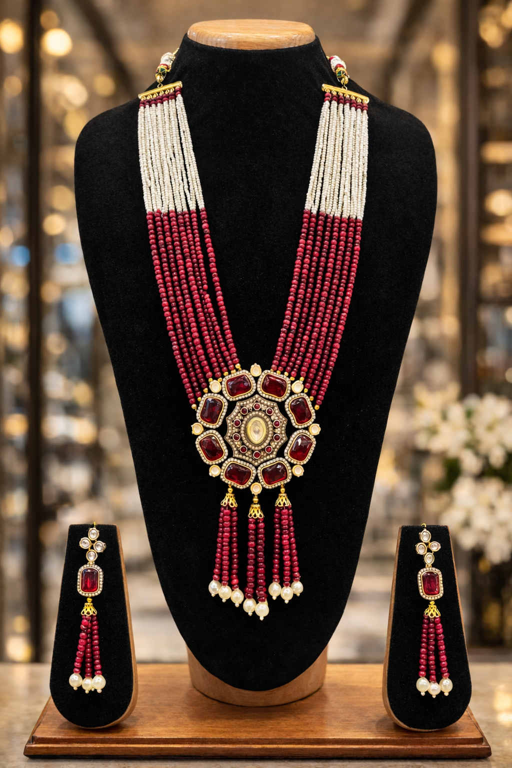 Royal Ruby Beaded Necklace Set