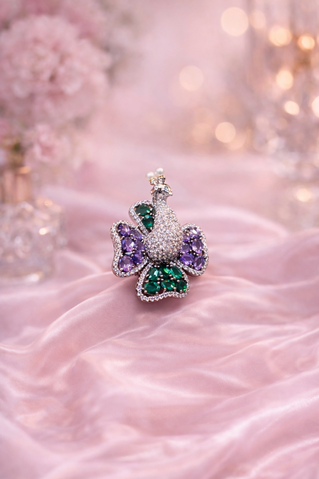 Royal Peacock Gemstone Statement Ring