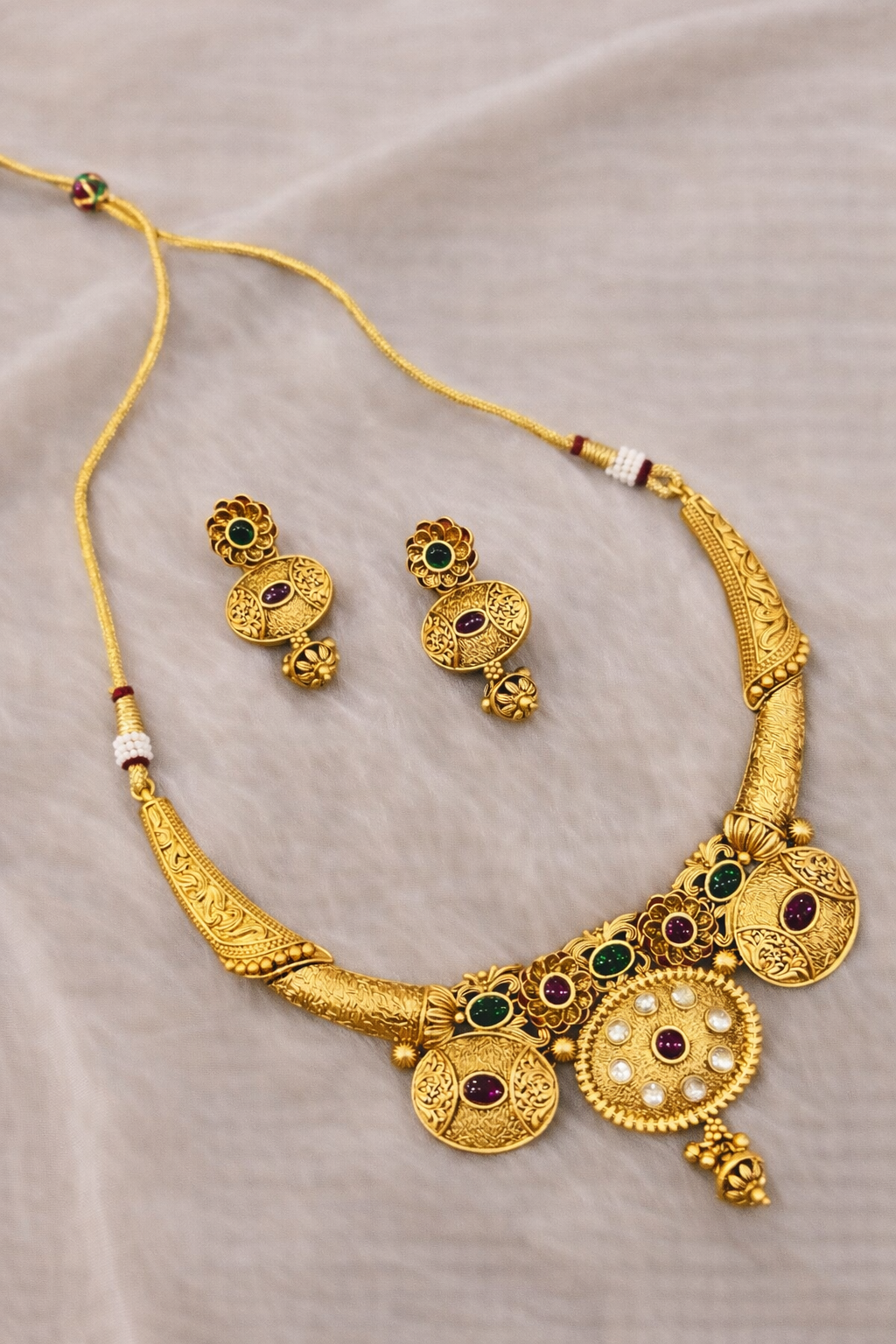 Traditional Temple Design Gold Necklace Set
