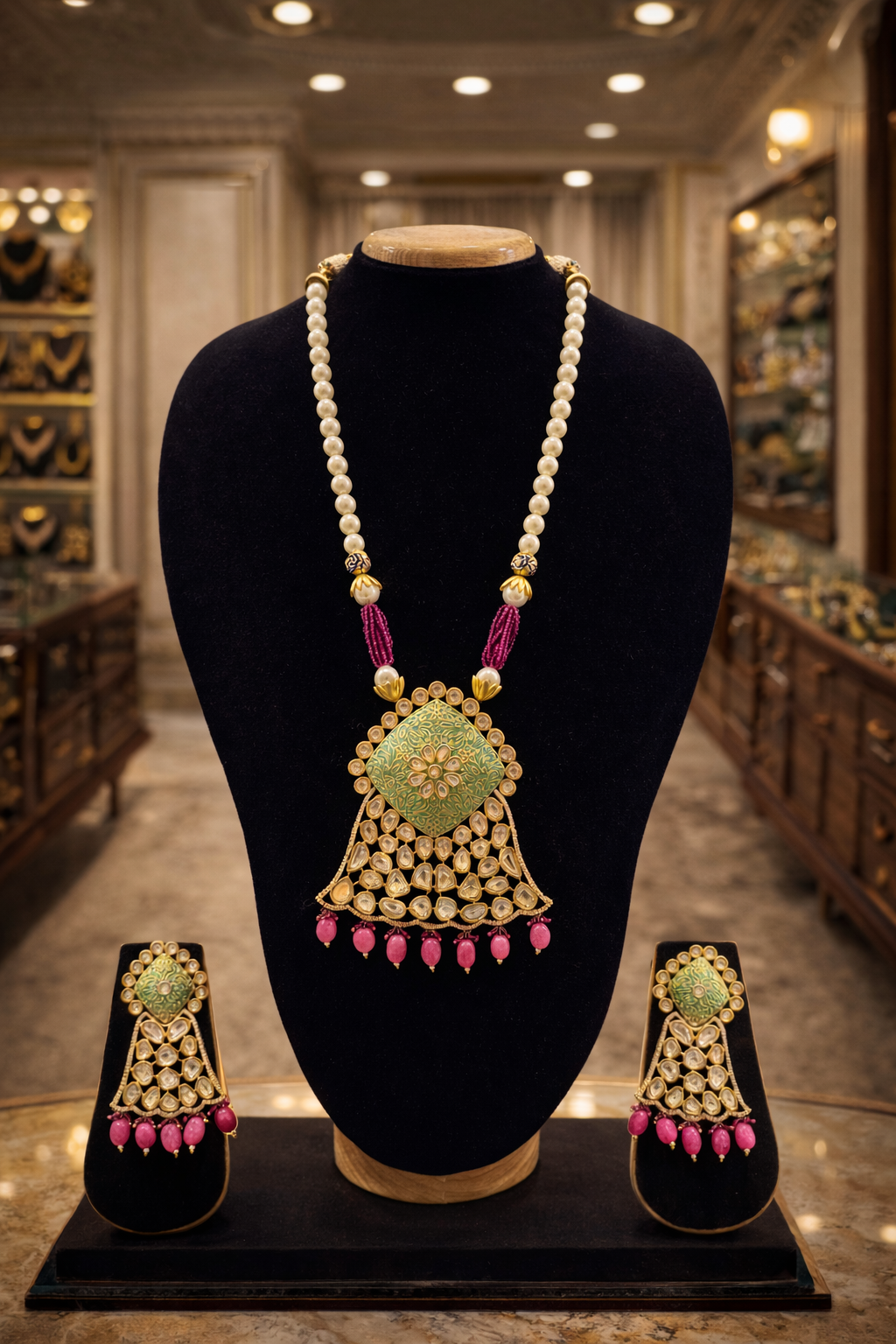 Emerald Heritage Pearl Necklace Set