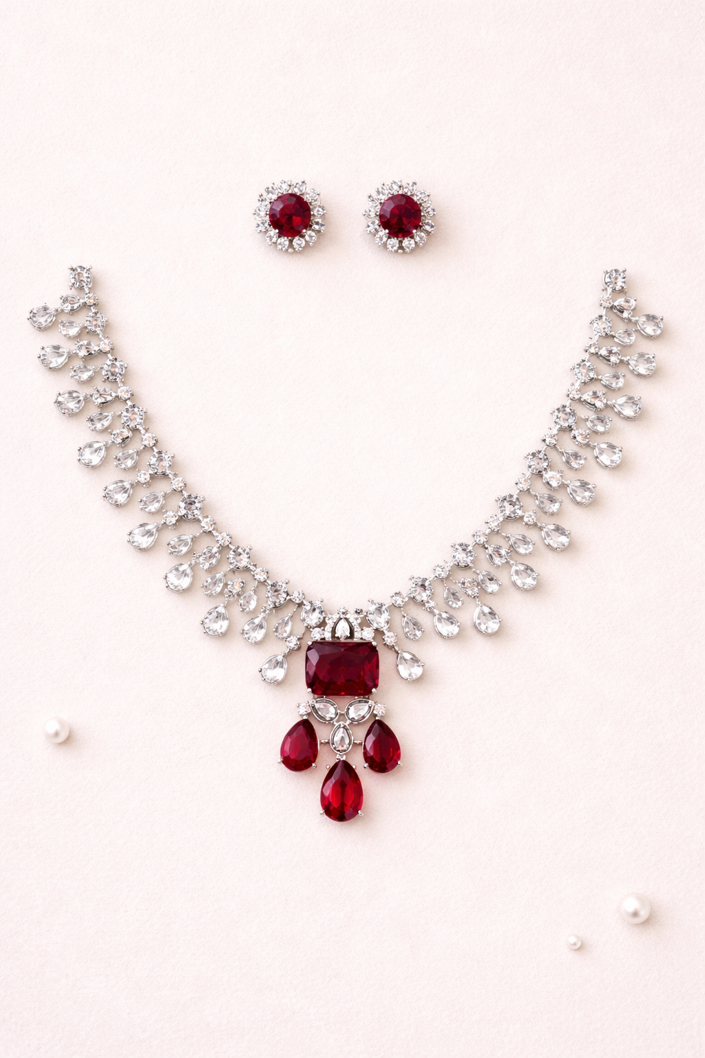 Majestic Ruby Teardrop Statement Set