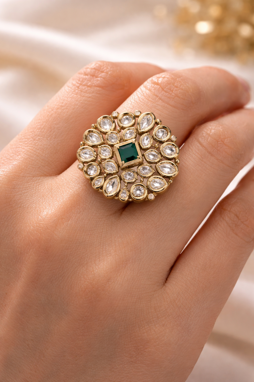 Emerald Radiance Polki Statement Ring