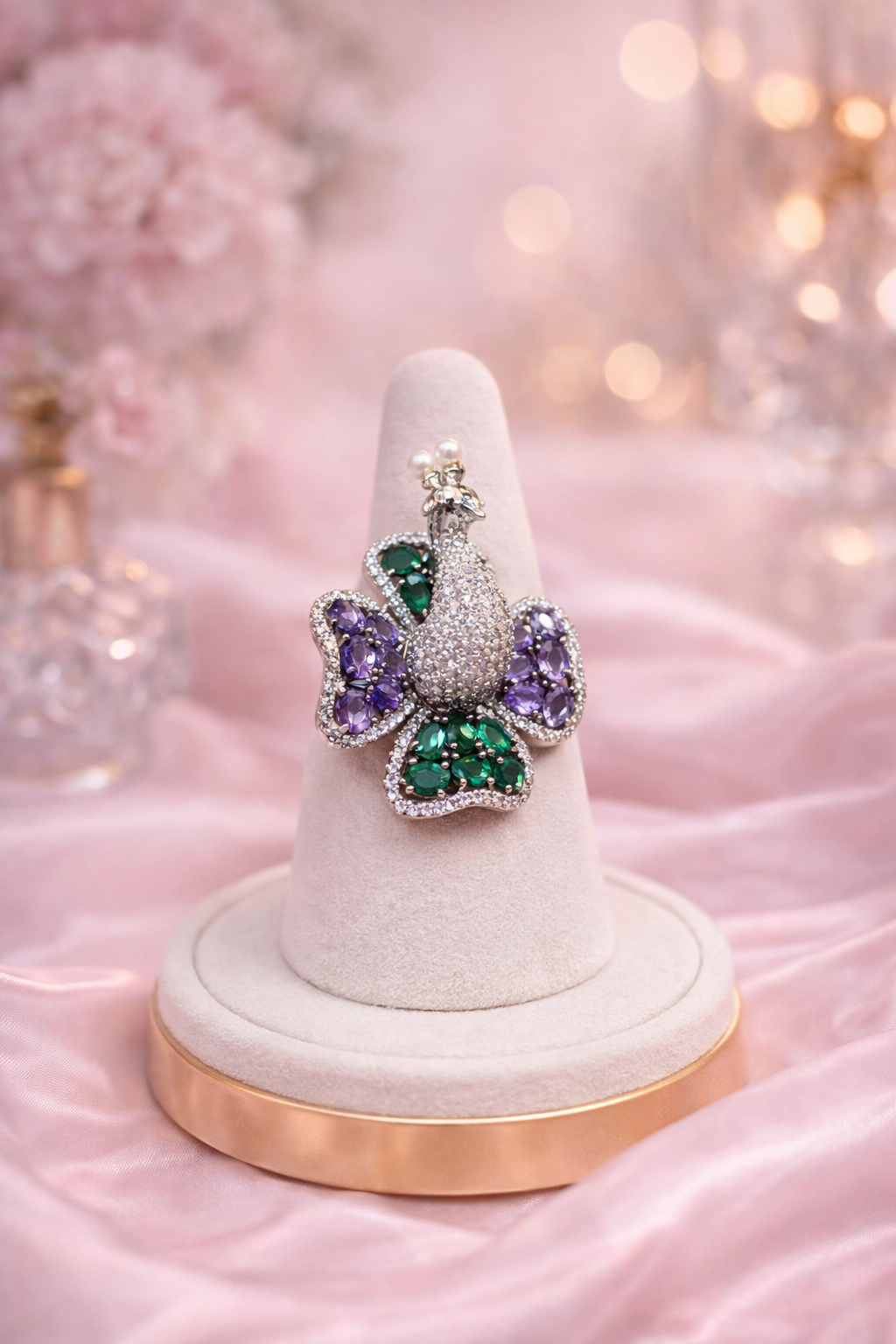 Royal Peacock Gemstone Statement Ring