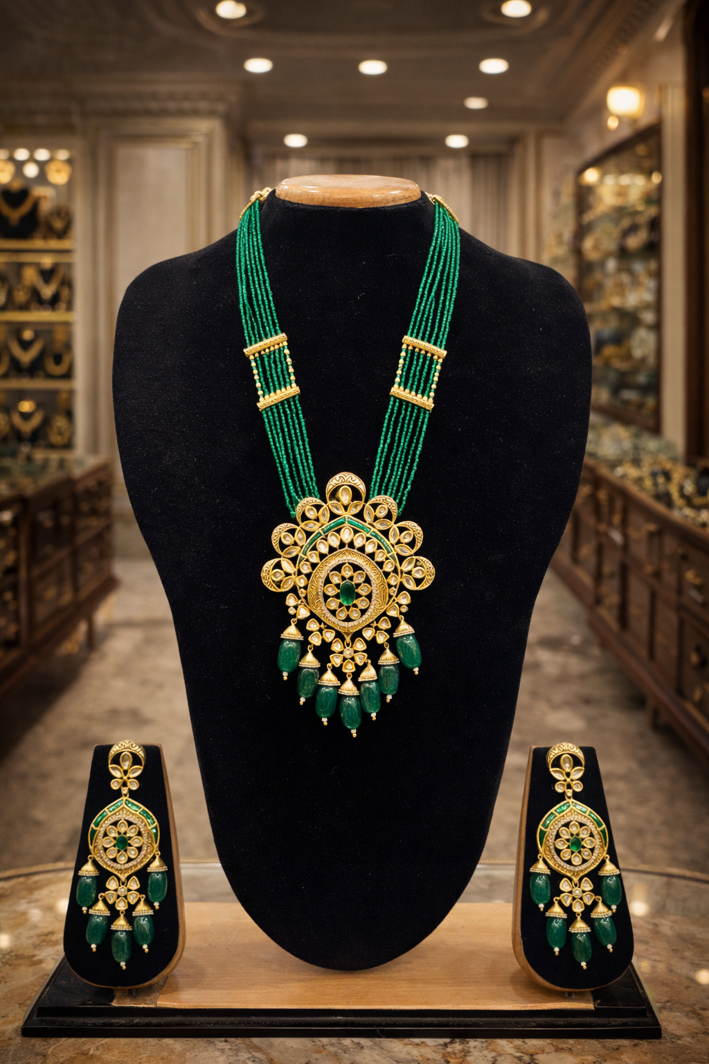 Emerald Beaded Royal Necklace Set