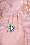 Art Deco Emerald Halo Ring