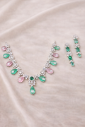 Emerald & Blush Crystal Floral Necklace Set