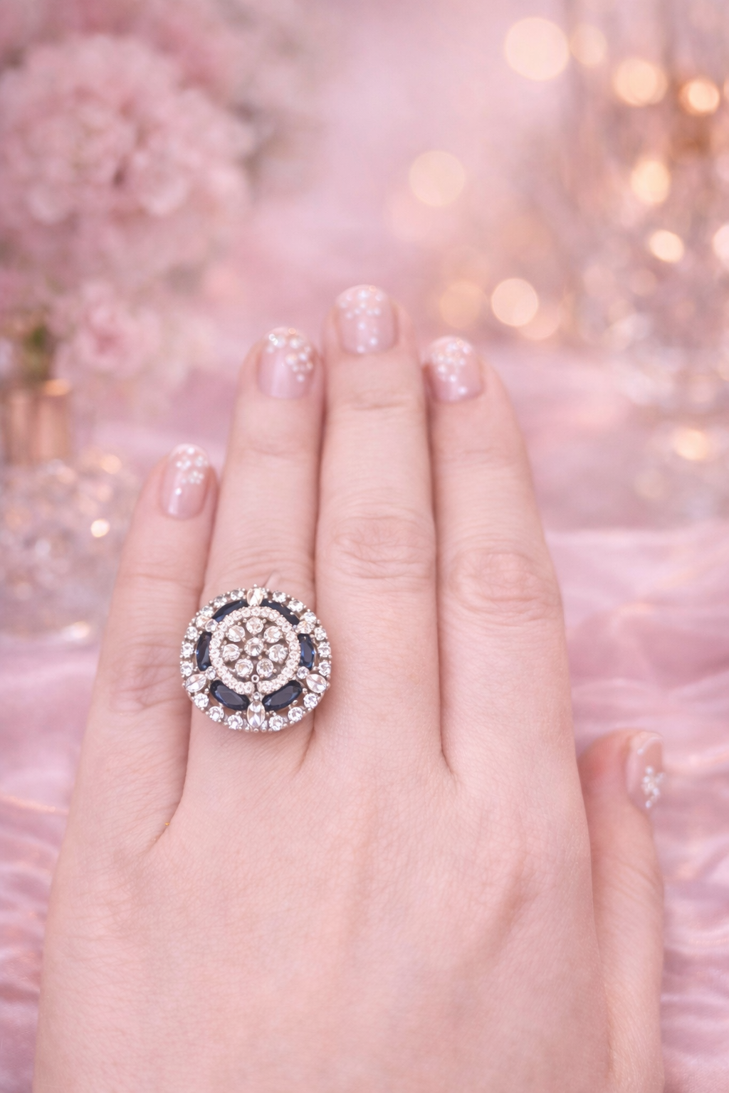 Midnight Elegance Diamond Halo Ring