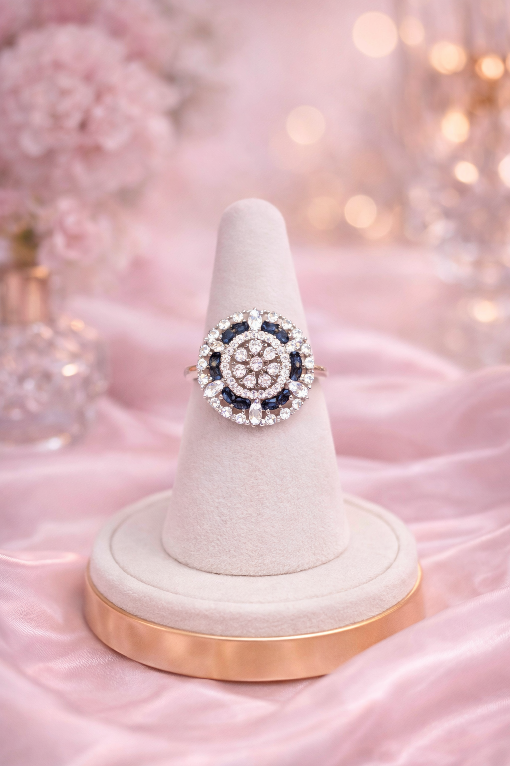 Midnight Elegance Diamond Halo Ring