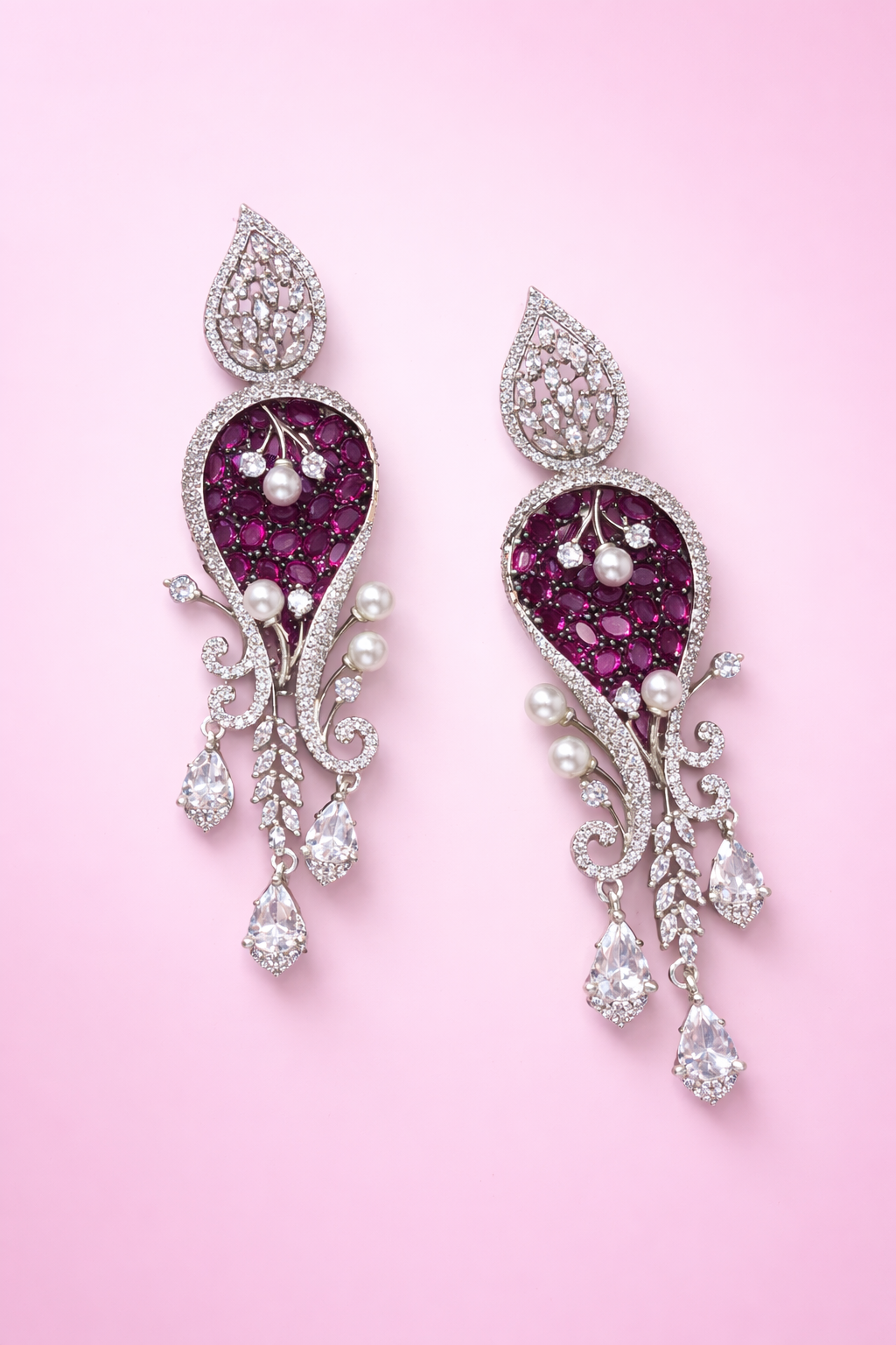 Regal Ruby & Pearl Drop Earrings