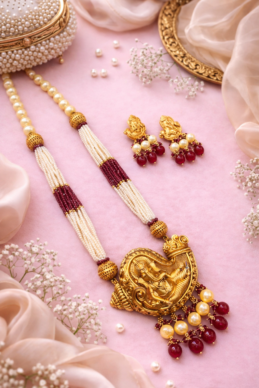 Divine Temple Pearl Necklace Set