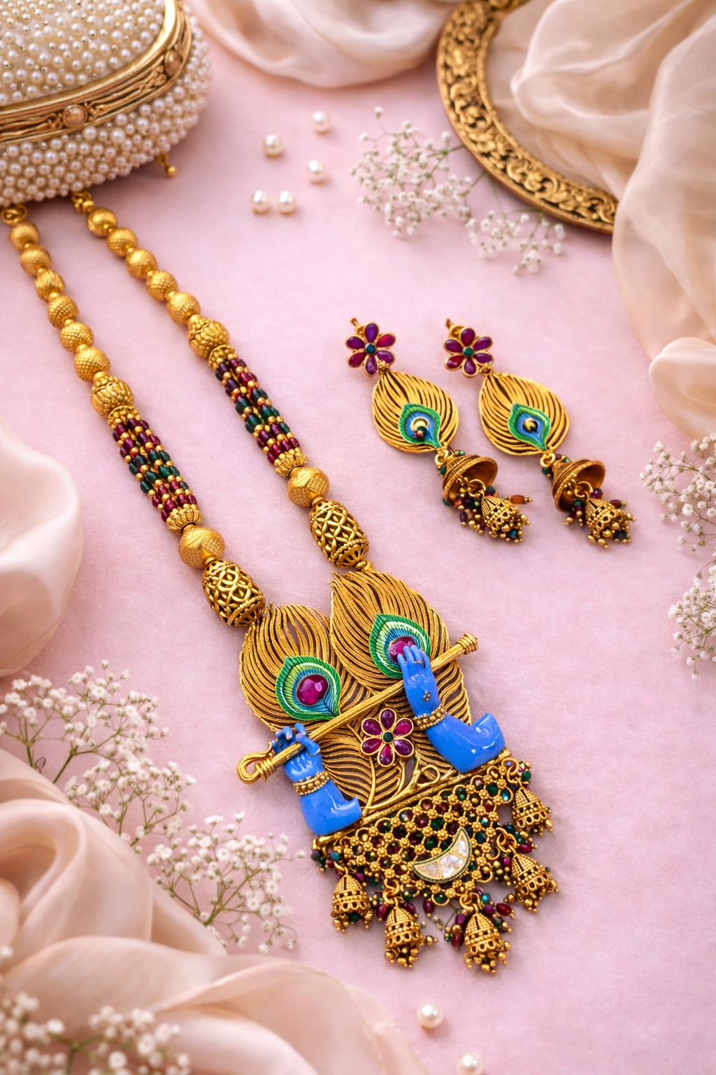 Divine Krishna Peacock Necklace Set