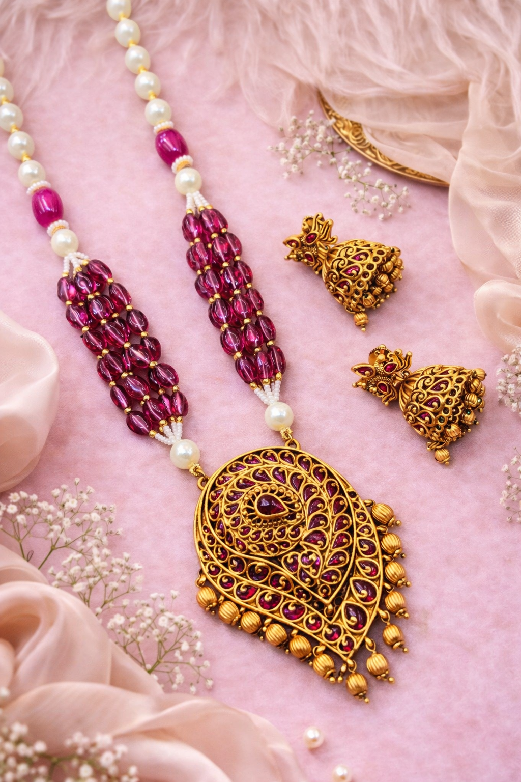 Royal Ruby Beaded Necklace Set