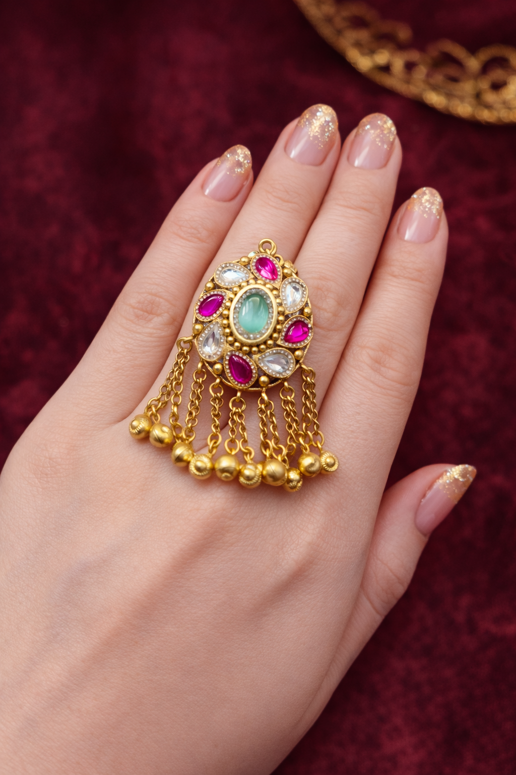 Royal Kundan Tassel Finger Ring