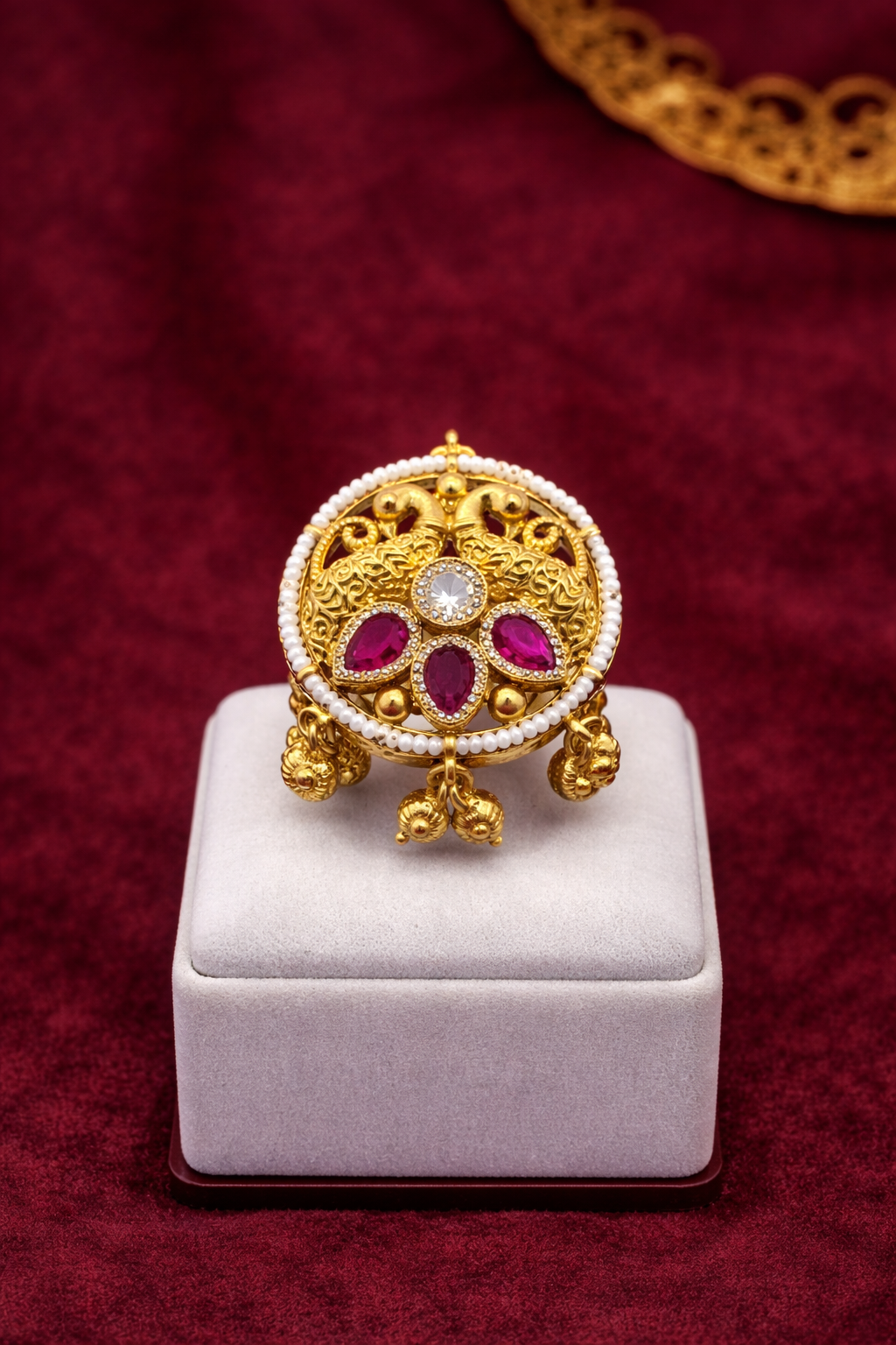 Elegant Kundan Pearl Statement Ring